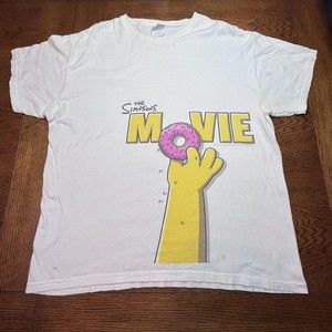 Vintage Y2K The Simpsons Movie Promo TV Cartoon T-Shirt Mens XL Homer Donut